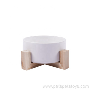 Ceramic dog cat pet bowl with wooden frame